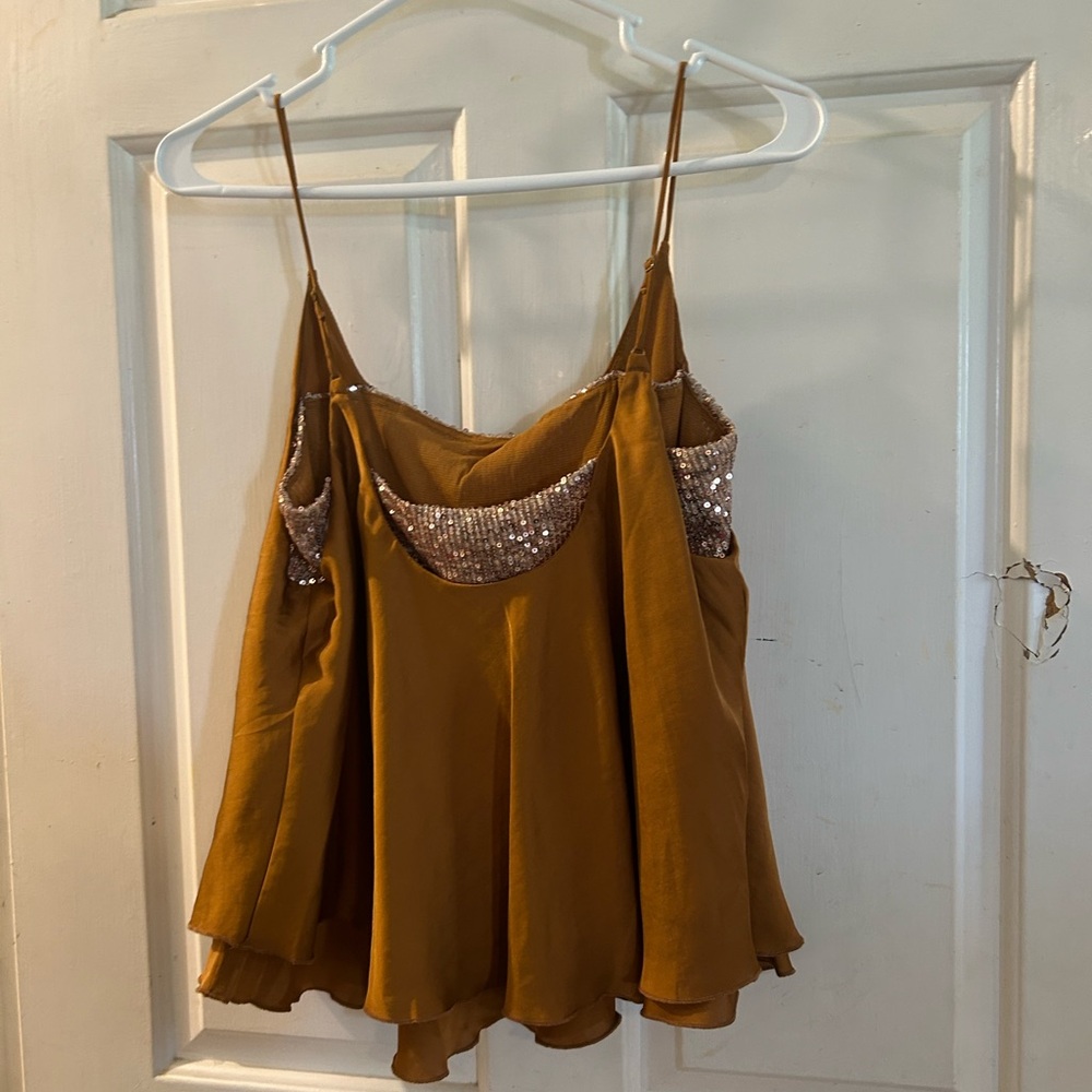 Free People Mustard Brown Sequin Trim Slip Cami - Picture 2 of 2